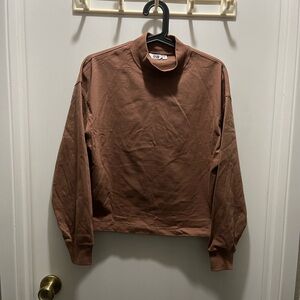 NWOT Unique Women’s Long Sleeve Mock Neck 100% Cotton Sweater Size XS Brown